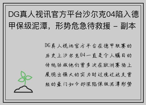 DG真人视讯官方平台沙尔克04陷入德甲保级泥潭，形势危急待救援 - 副本